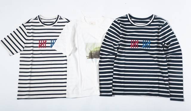(From left) Striped long T-shirt ¥22,000, Polaroid T-shirt ¥22,000, Striped T-shirt ¥33,000 (all excl. tax)