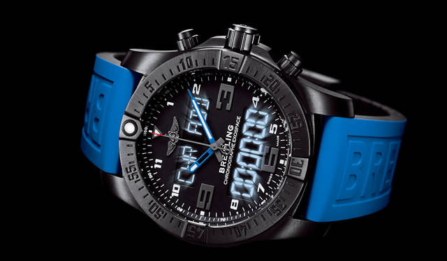 <strong>BREITLING EXOSPACE B55</strong><br />Case | Black Titanium<br />Diameter | 46mm<br />Movement | Breitling B55 Caliber, COSC-certified, developed and manufactured in-house. Thermo-compensated SuperQuartz™<br />Functions | Analog hands, backlit LCD digital 12/24h display. 1/100th of a second chronograph, UTC time, countdown/count-up (MET) function, flight time chronograph, lap timer chronograph, countdown, second time zone, 7 programmable alarms, perpetual calendar with week display, battery charge indicator<br />Strap | Rubber<br />Water resistance | 100m<br />Price | ¥1,200,000 (excluding tax)