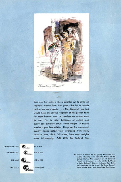 A 1947 advertisement that established diamonds as the foundation of marriage with the slogan "A Diamond is Forever."