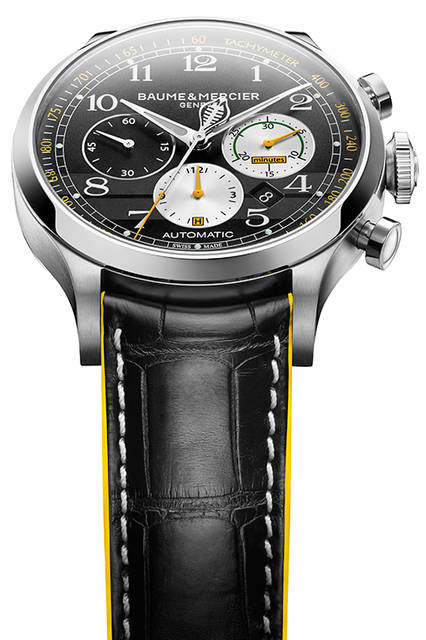 <strong>ケープランド シェルビー® コブラ 1963</strong><br />ケース｜ステンレススチール<br />直径｜44mm<br />厚さ｜14.95mm<br />ムーブメント｜自動巻き（Cal.7753ベース）<br />機能｜クロノグラフ（12時間積算計、30分積算計）、日付表示<br />ストラップ｜アリゲーター<br />防水｜5気圧<br />限定数｜1963本<br />発売時期｜2016年6月予定<br />予価｜47万5000円（税抜）