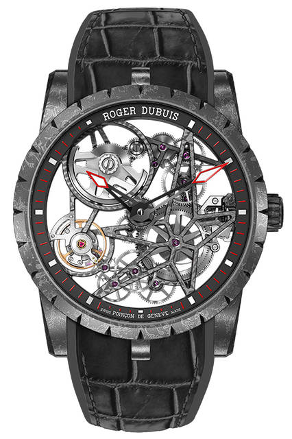 <strong>エクスカリバー 42 オートマティック スケルトン カーボン</strong><br />ケース｜カーボンファイバー<br />直径｜42mm<br />厚さ｜12.14mm<br />ムーブメント｜自動巻き（Cal.RD820SQ）<br />ストラップ｜アリゲーターとラバーのバイマテリアル<br />防水｜30ｍ<br />発売時期｜2016年夏予定<br />予価｜774万円（税別）
