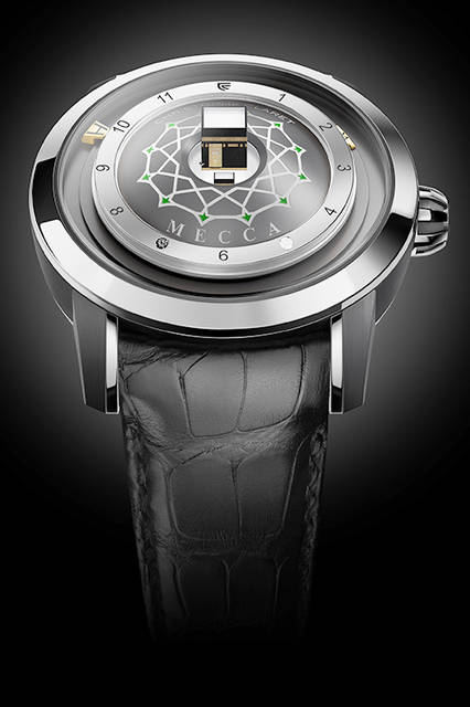 <strong>Mecca</strong><br />Case: Anthracite PVD-treated Grade 5 titanium<br />Diameter: 44mm<br />Thickness: 18.49mm<br />Movement: Self-winding (Cal.AVE15)<br />Strap: Alligator<br />Water resistance: 3 bar<br />Limited edition: 63 pieces<br />Availability: TBC<br />Price: ¥9,000,000 (excl. tax)