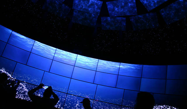 From the CES 2016 show floor: LG Electronics' "Ultra HDTV" demo booth, designed like a planetarium.