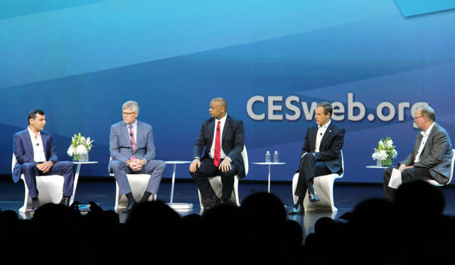A discussion on January 7th during CES 2016, with U.S. Secretary of Transportation Anthony Foxx (center).