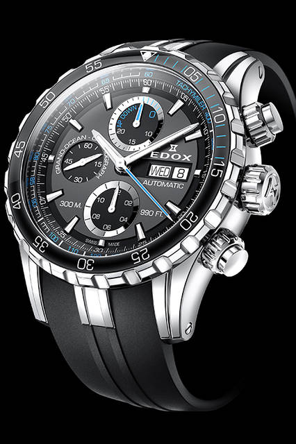 <strong>Grand Ocean Chronograph Automatic<br "/>Extreme Sailing Series™ Edition</strong><br "/>Case│Stainless steel, ceramic bezel<br "/>Diameter│45mm<br "/>Thickness│15.2mm<br "/>Movement│Automatic (Cal.Edox011)<br "/>Functions│Date, Day of the week, Chronograph (30-minute counter, 12-hour counter)<br "/>Strap│Rubber<br "/>Water resistance│30 ATM<br "/>Release│Scheduled for Autumn 2016<br "/>Estimated Price│¥390,000 (excl. tax)<br "/>