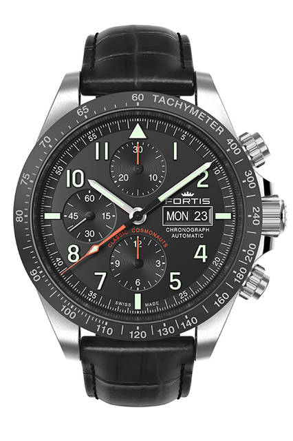 <strong>CLASSIC COSMONAUTS CHRONOGRAPH CERAMIC</strong><br /> Case│Stainless steel, ceramic bezel<br /> Diameter│42mm<br /> Thickness│14.9mm<br /> Movement│Automatic (Cal. 7750)<br /> Functions│Chronograph (30-minute counter, 12-hour counter), Day display, Date display<br /> Strap│Calf (or stainless steel bracelet)<br /> Water resistance│10 bar<br /> Release│Scheduled for Summer 2016<br /> Price│Stainless steel bracelet model: ¥370,000 (excl. tax),<br /> Calf strap: ¥340,000 (excl. tax)<br />