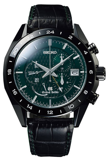 <strong>Grand Seiko<br />Black Ceramic Limited Collection<br />Spring Drive Chronograph GMT</strong><br />Case│Zirconia ceramic (outer case), Bright titanium (inner case)<br />Movement│Automatic Spring Drive (Cal.9R96)<br />Functions│Date display, Chronograph (30-minute counter, 12-hour counter), Dual-time display, Power reserve indicator<br />Strap│Crocodile<br />Water resistance│10 bar<br />Limited edition│600 pieces (SBGC017, green dial)<br />Release date│Scheduled for release on June 10, 2016<br />Estimated price│¥1,400,000 (excluding tax)<br />