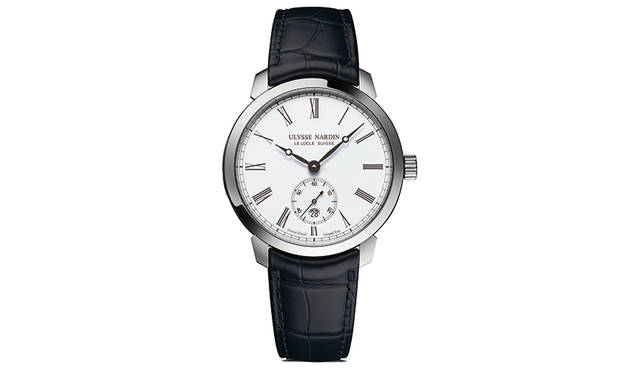 <strong>ULYSSE NARDIN "Classico Manufacture" Limited Edition</strong><br /> Reference: 3203-136LE/EO-J<br /> Limited to: 20 pieces (exclusive to Hourglass Ginza)<br /> Power Reserve: Approx. 48 hours<br /> Winding: Automatic<br /> Case: Stainless steel<br /> Case Diameter: 40mm<br /> Water Resistance: 30m (daily life water resistance)<br /> Case Back: Screw-down open case back<br /> Strap: Black alligator<br /> Price: ¥1,100,000 (excluding tax)<br />