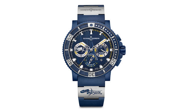 <strong>Diver Chronograph Artemis Racing</strong><br /> Reference: 353-98LE-3/ARTEMIS<br /> Limited to: 250 pieces<br /> Power Reserve: Approx. 42 hours<br /> Winding: Automatic<br /> Case: Stainless steel with blue rubber coating<br /> Case Diameter: 45.8 mm<br /> Strap: Blue rubber<br /> Water Resistance: 200m<br /> Price: ¥1,310,000 (estimated pre-tax price)<br />