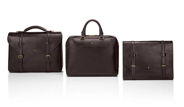Left/Single Gusset Briefcase ¥165,000. Center/Document Case ¥142,000. Right/Portfolio ¥83,000. (Excluding tax)