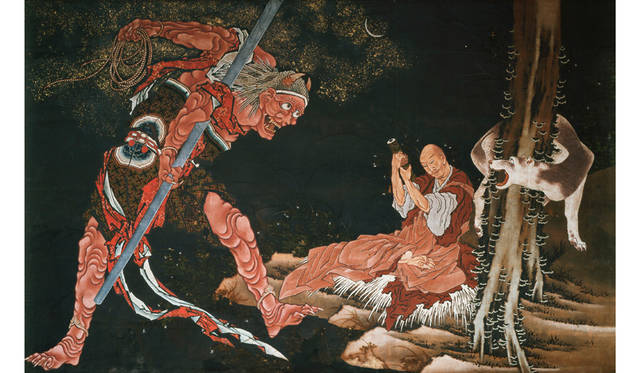 Katsushika Hokusai, "Kōbō Daishi Performing Rituals," 1 Edo period (1844–47), Jissōji Temple, Zenshōan, on display throughout the exhibition.