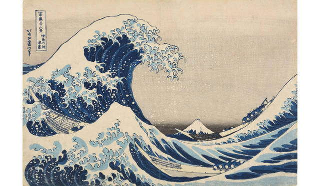 Katsushika Hokusai, "Thirty-six Views of Mount Fuji: The Great Wave off Kanagawa," Ōban, early Tenpō era (c. 1830–34), Shimane Art Museum (Shinjo Collection) (On display Feb 21 (Thu) – Mar 24 (Sun); works from the Japan Ukiyo-e Museum on display Jan 17 (Thu) – Feb 18 (Mon))