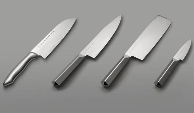 Left: All-Stainless Steel Knife "SABUROOrigin", Right (3 knives): All-Stainless Steel Knife "SABUROElement"