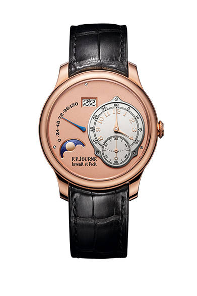 <strong>Nouvelle Octa Lune</strong><br/>Case: 18K rose gold<br/>Diameter: 40mm or 42mm<br/>Thickness: 10.07mm<br/>Movement: Cal.1300.3<br/>Power reserve: 160 hours ± 12 hours (120-hour indication)<br/>Strap: Alligator<br/>Release: Scheduled for Spring 2015<br/>Excluding tax price: Undecided<br/><br/>F.P. Journe Tokyo Boutique<br/>Tel. 03-5468-0931<br/>http://www.fpjourne.co.jp<br/>
