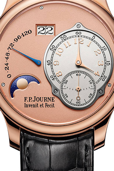 <strong>Nouvelle Octa Lune</strong><br/>Case: 18K rose gold<br/>Diameter: 40mm or 42mm<br/>Thickness: 10.07mm<br/>Movement: Cal.1300.3<br/>Power reserve: 160 hours ± 12 hours (120-hour indication)<br/>Strap: Alligator<br/>Release: Around Spring 2015<br/>Excluding tax price: Undecided<br/><br/>F.P. Journe Tokyo Boutique<br/>Tel. 03-5468-0931<br/>http://www.fpjourne.co.jp<br/>