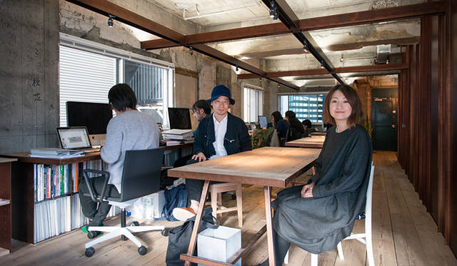 Makoto Tanijiri (center) and Ai Yoshida (right) at the new Tokyo office