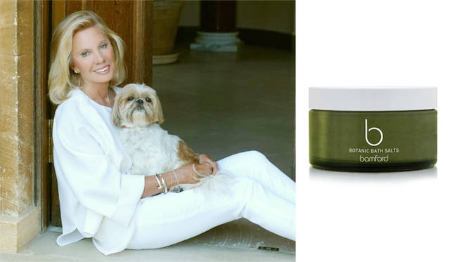 Left: Mrs. Carole Bamford, founder of "bamford". Right: "bamford" BOTANIC COLLECTION "Botanic Bath Salts" (250g) ¥5,400