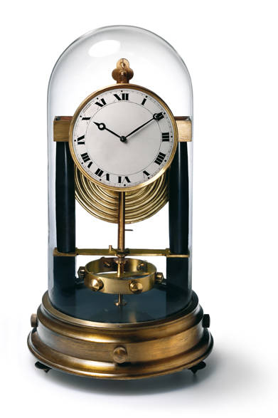 The Atmos, invented by Jean-Léon Reutter in 1928 and later developed and manufactured by Jaeger-LeCoultre. This clock is one of the brand's signature collections, converting slight changes in temperature into energy to run perpetually.