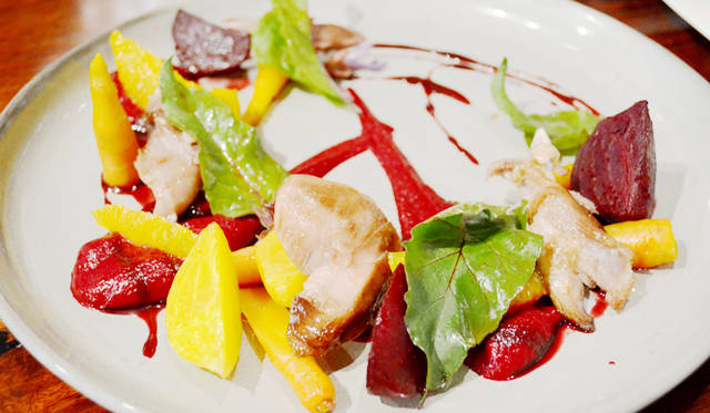 <br />One of the main courses. The pork was juicy, complemented by the sweetness and depth of the vegetables