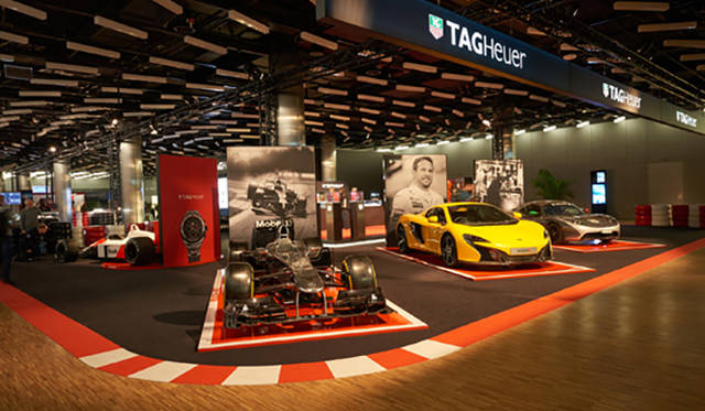 Racing cars and other items closely related to TAG Heuer are on display.