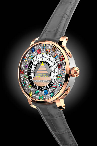 <strong>Tambour Worldtime Minute Repeater</strong><br>Case: 18K Pink Gold (bezel, lugs, crown) + Titanium (middle case)<br>Diameter: 44mm<br>Thickness: 11.75mm<br>Movement: Manual-wind (Cal. LV235)<br>Functions: Worldtime, Minute Repeater (chimes home time)<br>Strap: Alligator<br>Water Resistance: 30m<br>Release: Scheduled for April<br>Price: ¥35,000,000 (excluding tax, reference price)