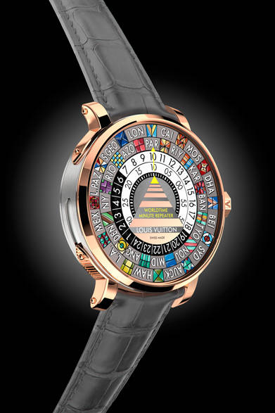 <strong>Tambour Worldtime Minute Repeater</strong><br>Case: 18K Pink Gold (bezel, lugs, crown) + Titanium (middle case)<br>Diameter: 44mm<br>Thickness: 11.75mm<br>Movement: Manual-wind (Cal. LV235)<br>Functions: Worldtime, Minute Repeater (chimes home time)<br>Strap: Alligator<br>Water Resistance: 30m<br>Release: Scheduled for April<br>Price: ¥35,000,000 (excluding tax, reference price)