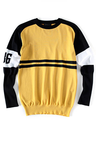 <strong>MENS | </strong> Inspired by motocross, this piece embodies the season's collection. The smooth texture of viscose lends an elegant air to the sporty design, making it a perfect accent piece for the discerning adult. Knit ¥44,280 (DIESEL BLACK GOLD)