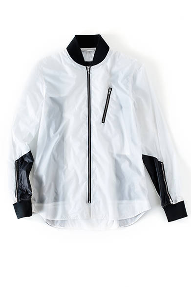 <strong>MENS | </strong> A lightweight nylon jacket, styled like a shirt, combining a bomber jacket and a shirt. Swap your usual shirt for this to instantly achieve a trendy sporty-mix style. Blouson ¥49,680 (DIESEL BLACK GOLD)