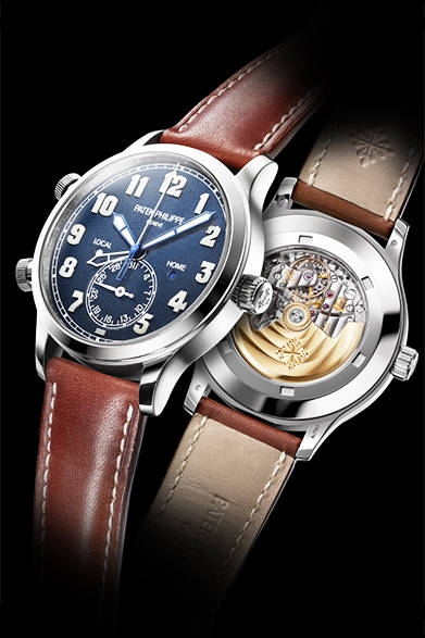 <strong>Calatrava Pilot Travel Time 5524</strong><br/>Case: 18K White Gold<br/>Diameter: 42mm<br/>Thickness: 10.78mm<br/>Movement: Self-winding (Cal. 324 S C FUS)<br/>Functions: Dual time zone display (local and home times shown by two separate hour hands), dual day/night indicators (corresponding to the two time zones), push-piece adjustment of the second hour hand (for local time), date display (pointer-type in a sub-dial at 6 o'clock)<br/>Strap: Calfskin<br/>Water resistance: 3 bar<br/>Release: Scheduled for Autumn 2015<br/>Estimated price: ¥5,432,400<br/>