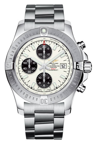 <strong>Colt Chronograph Automatic</strong><br><br>Case: Stainless steel<br>Diameter: 44mm<br>Movement: Self-winding (Cal. 13)<br>Functions: Chronograph (30-minute counter, 12-hour counter), Date display<br>Bracelet: Stainless steel<br>Water resistance: 200m<br>Release: Available now<br>Price: ¥594,000