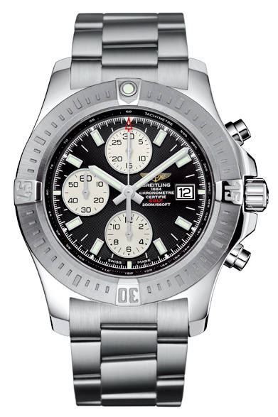 <strong>Colt Chronograph Automatic</strong><br><br>Case: Stainless steel<br>Diameter: 44mm<br>Movement: Self-winding (Cal. 13)<br>Functions: Chronograph (30-minute counter, 12-hour counter), Date display<br>Bracelet: Stainless steel<br>Water resistance: 200m<br>Release: Available now<br>Price: ¥594,000