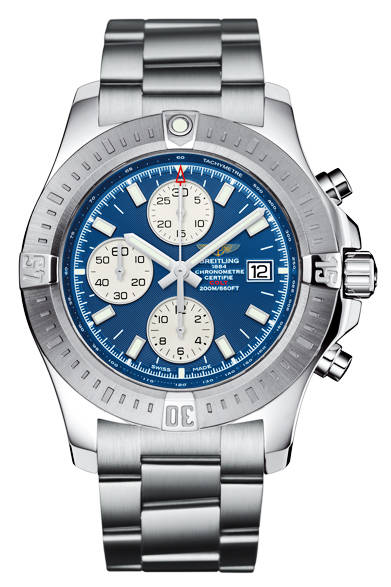 <strong>Colt Chronograph Automatic</strong><br><br>Case: Stainless steel<br>Diameter: 44mm<br>Movement: Self-winding (Cal. 13)<br>Functions: Chronograph (30-minute counter, 12-hour counter), Date display<br>Bracelet: Stainless steel<br>Water resistance: 200m<br>Release: Available now<br>Price: ¥594,000