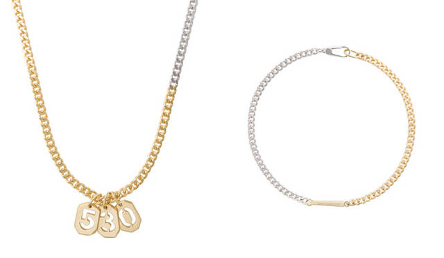<strong>530PARK｜530パーク</strong><br />"FIVE THIRTY PARK" Curve chain necklace (K10YG/K10WG) ¥162,000, Crystal number charm (K10YG) ¥11,880 each, Curve chain bracelet (K10YG/K10WG) ¥75,600