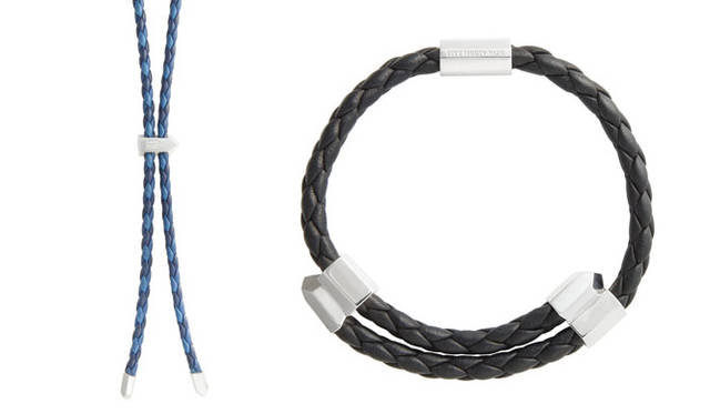 <strong>530PARK｜530パーク</strong><br />"FIVE THIRTY PARK" Crystal loop tie (indigo, Silver / cowhide) ¥34,560, Crystal leather slide bracelet (black, Silver / cowhide) ¥31,320