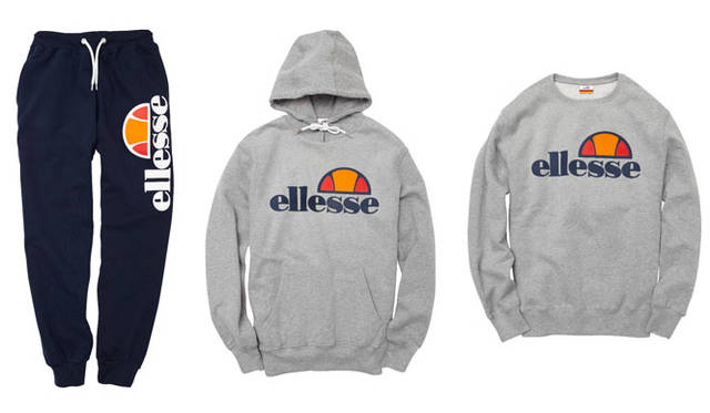 <strong>ellesse</strong><br />From left: "heritage line" imported sweatpants ¥10,800, imported sweatshirt ¥10,800, imported sweatshirt ¥9,720