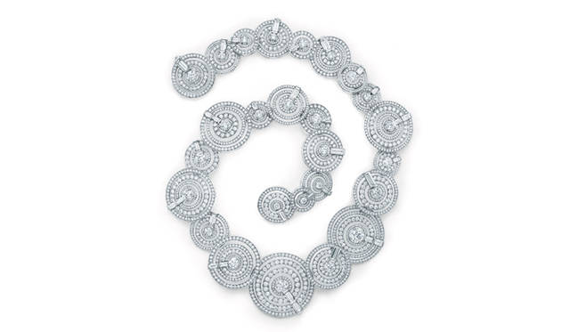 Francesca Amfitheatrof envisioned "high diving" when designing this necklace. The distinctively placed baguette-cut diamonds evoke a diving board © Tiffany & Co.