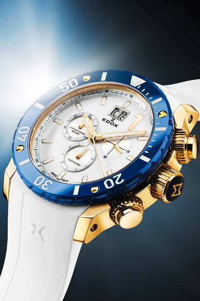 <strong>Chronoffshore1<br />Limited Edition</strong> <br /><br />Case: Stainless steel with 18K pink gold PVD coating + blue ceramic bezel<br />Diameter: 45mm<br />Movement: Quartz (Cal.EDOX 10)<br />Strap: White rubber<br />Water resistance: 500m<br />Limited to: 215 pieces<br />Release: Scheduled for August<br />Estimated price: ¥243,000