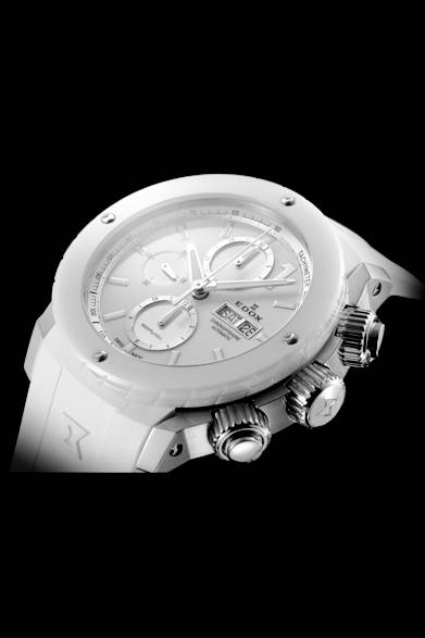 <strong>Chronoffshore1<br />Automatic</strong><br /><br /> Case: Stainless steel + white ceramic bezel<br />Diameter: 45mm<br />Movement: Automatic (Cal.EDOX011)<br />Strap: White rubber<br />Water resistance: 500m<br />Release: Scheduled for June<br />Estimated price: ¥399,600