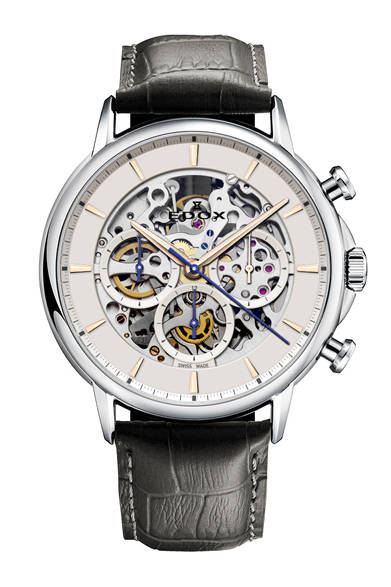 <strong>Les Bémonts<br />C.R-F. Limited Edition</strong><br /><br />Case: Stainless steel<br />Diameter: 44mm<br />Movement: Automatic (Cal.EDOX 95)<br />Functions: Chronograph (30-minute counter, 12-hour counter)<br />Strap: Alligator<br />Water resistance: 30m<br />Release: Scheduled for July<br />Estimated price: ¥1,296,000