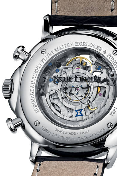 <strong>Les Bémonts<br />C.R-F. Limited Edition</strong><br /><br />Case: Stainless steel<br />Diameter: 44mm<br />Movement: Automatic (Cal.EDOX 95)<br />Functions: Chronograph (30-minute counter, 12-hour counter)<br />Strap: Alligator<br />Water resistance: 30m<br />Release: Scheduled for July<br />Estimated price: ¥1,296,000