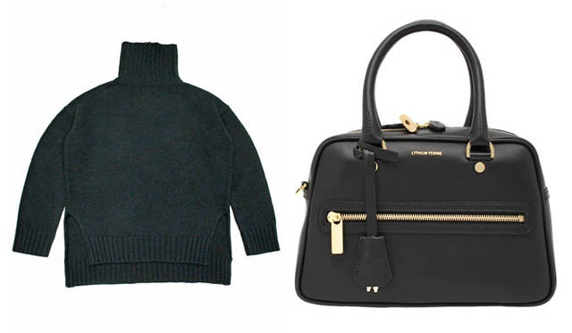 <strong>LITHIUM FEMME</strong><br />2015-16 Fall/Winter Collection. Left: Knit dress. Right: Leather Boston bag.
