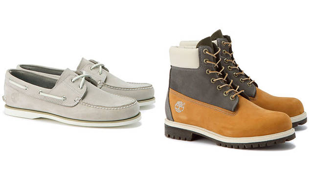 <strong>Timberland</strong><br />Custom Made Order System. Pictured: Roland Kirishima's custom order. Left: 2-Eyelet. Right: 6-Inch Boot.