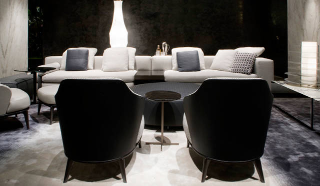 YANG sofa by Rodolfo Dordoni (2015), LESLIE armchair by Rodolfo Dordoni (2015)