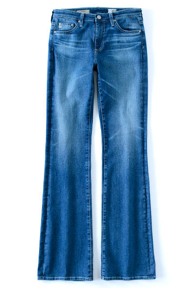 <strong>AG Jeans</strong><br><br>These flare jeans from AG feature a natural fade. Pair with a polka dot or floral blouse for a feminine retro style. Accessorize with platform sandals and black-framed glasses to perfectly capture the trendy 70s girl look. ¥35,640 AG Japan Tel. 03-3479-5260
