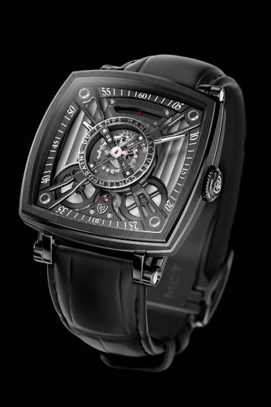 <strong>Sequential One F110</strong><br />Case | DLC-treated titanium<br />(Grade 5)<br />Size | 42mm x 42mm<br />Thickness | 14mm<br />Movement | Manual winding (Cal.MCT-F1.0)<br />Features | Power reserve indicator<br />Strap | Alligator<br />Water resistance | 3 bar<br />Release | Scheduled for September<br />Price | ¥7,000,000 (excluding tax)<br />