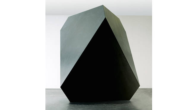 Carsten Nicolai, "anti," 2004. Polypropylene lightweight construction, sound module, theremin module, transducer, amplifier, light-absorbing paint, 300 x 255 x 255 cm. Exhibition view: Kunstmuseum, Frankfurt am Main, 2005. Photo: Uwe Walter. Courtesy: Galerie EIGEN + ART, Berlin / Leipzig and The Pace Gallery