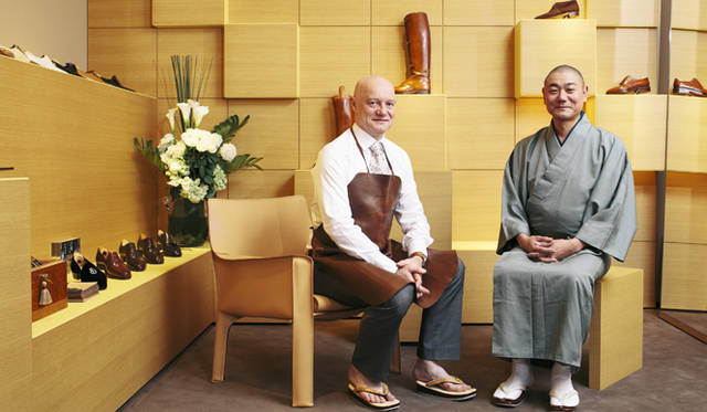 Seiji Naito of Gion Nai-Toh, a master sandal craftsman, and François Madoz, John Lobb Master Last Maker