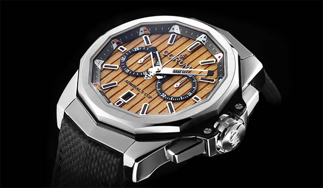 <strong>Admiral's Cup AC-One 45 Chronograph Bois</strong><br />Case: Stainless steel with black PVD coating<br />Diameter: 45mm<br />Thickness: 14.3mm<br />Movement: Automatic (Cal.CO 116)<br />Functions: Chronograph (30-minute counter), date display<br />Strap: "Mad Max" leather<br />Water resistance: 30 bar<br />Release: Scheduled for July<br />Price: ¥1,188,000<br />