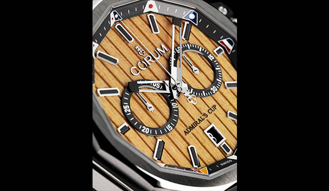 <strong>Admiral's Cup AC-One 45 Chronograph Bois</strong><br />Case: Stainless steel with black PVD coating<br />Diameter: 45mm<br />Thickness: 14.3mm<br />Movement: Automatic (Cal.CO 116)<br />Functions: Chronograph (30-minute counter), date display<br />Strap: "Mad Max" leather<br />Water resistance: 30 bar<br />Release: Scheduled for July<br />Price: ¥1,188,000<br />