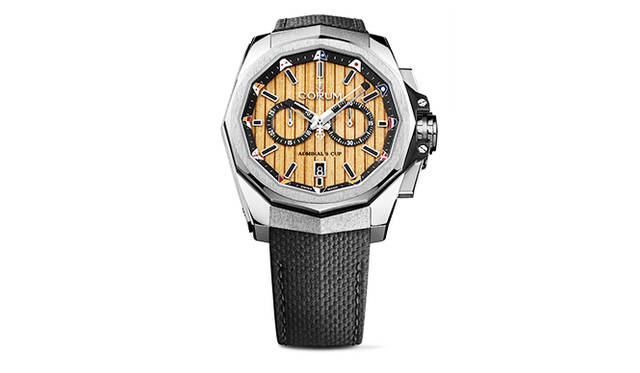 <strong>Admiral's Cup AC-One 45 Chronograph Bois</strong><br />Case: Stainless steel with black PVD coating<br />Diameter: 45mm<br />Thickness: 14.3mm<br />Movement: Automatic (Cal.CO 116)<br />Functions: Chronograph (30-minute counter), date display<br />Strap: "Mad Max" leather<br />Water resistance: 30 bar<br />Release: Scheduled for July<br />Price: ¥1,188,000<br />